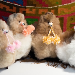 Fluffy Alpaca 7in Tall handmade Fur Plush Peruvian Stuffed Gift Doll