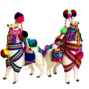 White Llama Andean 10&quot; Tall Figure Alpaca Wool Ornament Wholesale llamas Decorative Figure handmade