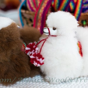Fluffy Baby Alpaca Ornament Stuffed Doll Animal Plush 100% Handmade Teddy 5 in Tall Figure Gift charm