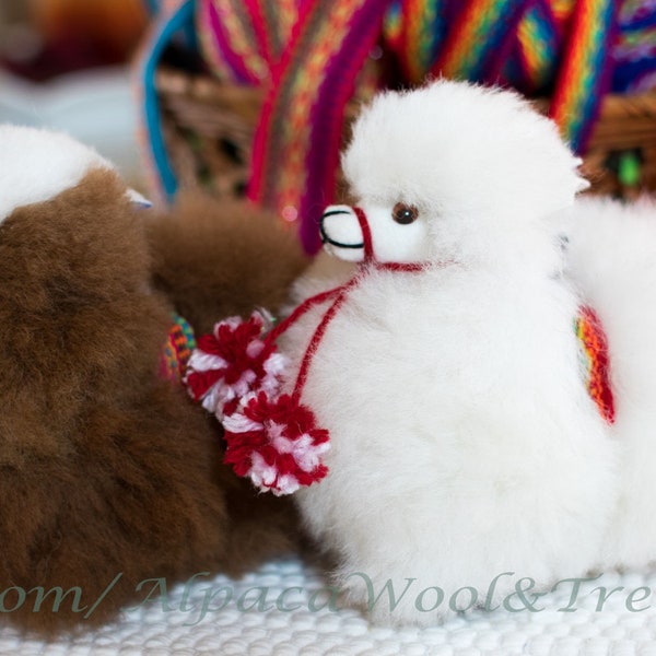 Fluffy Baby Alpaca Stuffed Doll Animal Plush 100% Handmade Teddy 5 in Tall Figure Gift charm