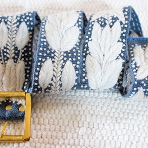 Embroidered Belt Ocean Blue Floral from Alpaca Wool Hand Stitched Wholesale In Bloom Belts