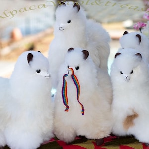 Handmade Baby Alpaca Fur Stuffed Animal - White & Light Brown, 9&quot;