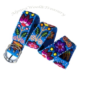 In Bloom Floral Embroidered Belt Hand stitched from Alpaca Wool Wholesale Gift Belts