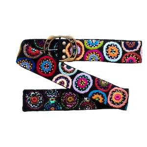 Embroidered Belt Geometric Design Hand stitched from Alpaca Wool