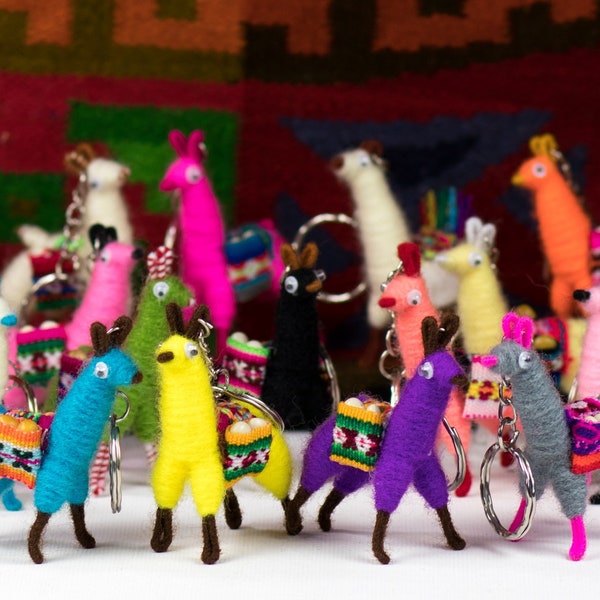 Lot von 100 Schlüsselanhänger Lama Alpaka Wolle, Miniatur verschiedene Farben Lamas, Großhandel Lama Geldbörse Glück Schlüsselhalter, kleine Lama Schlüsselanhänger
