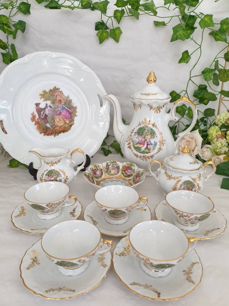 Bavaria Mocca Set White and Gold Tea Set Courting Couple, Gift - Etsy