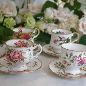 Elizabethan Vintage English Garden pattern, tea cups with saucer, fine bone china, made in England. High tea floral roses, Rare find!