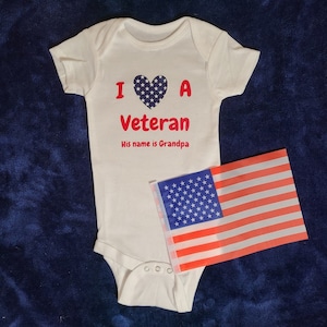 I love a veteran onesie®, infant outfit for veterans day, military baby gift, baby shower gift, veteran pregnancy announcement