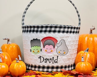 Personalized Halloween Basket, Embroidered Trick or Treat Bag