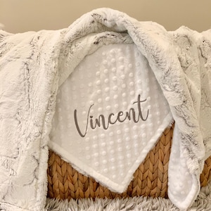 Baby Blanket for boys/Girls, Frosted Hide Titan Minky Blanket, Embroidered Personalized Baby Blanket, Baby Shower Gift, Blanket With Name