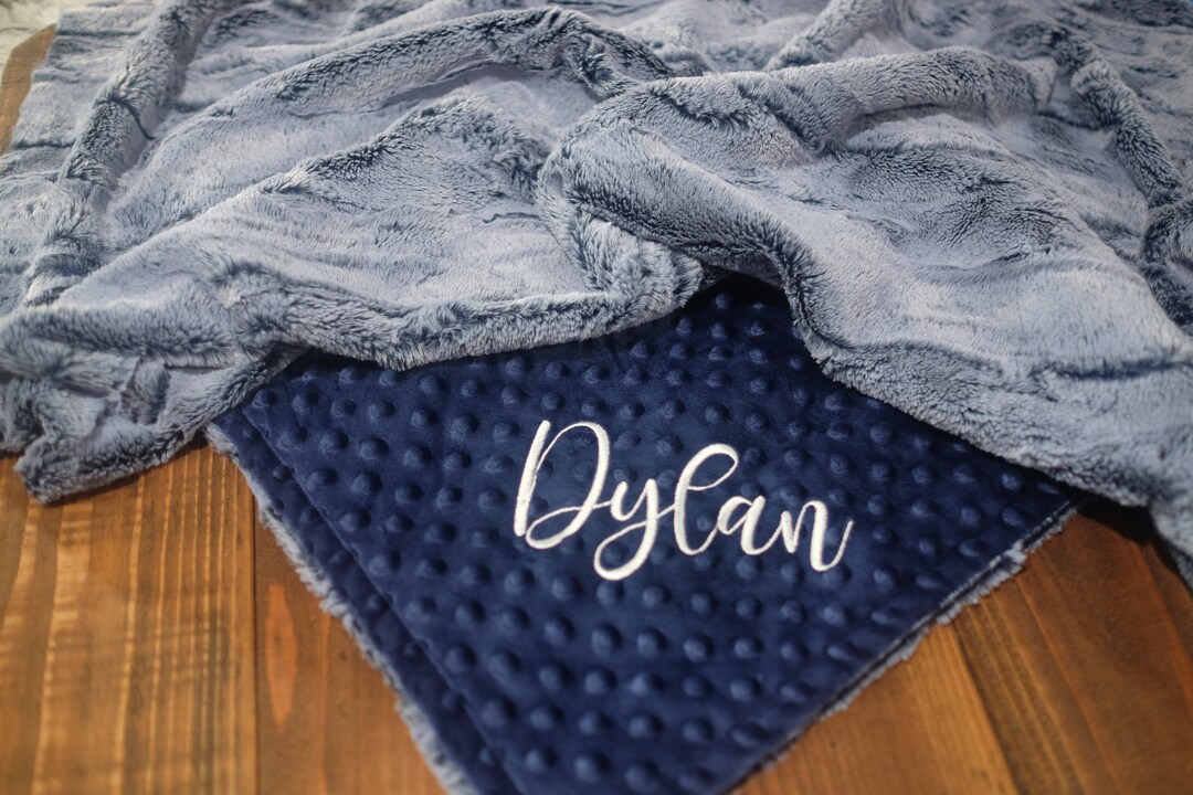 Personalized Baby Blanket, Forest Fox Winter Sky Blue Minky Blanket