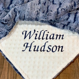Personalized Baby Blanket for Boys, Baby Blanket with Name, Navy Blue Minky Blanket, Newborn or Baby Shower Gift, Embroidered Blanket