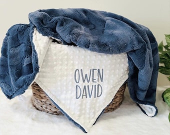 Personalized Minky Baby Blanket: Hide Blue Jeans, Newborn Gift