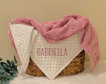 Personalized Pink Minky Baby Blanket For Girls: Embroidered Girl Newborn Gift