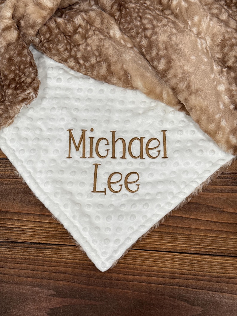 Woodland Fawn Print Minky Baby Blanket, Personalized Blanket image 4