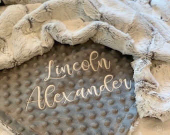 Embroidered Personalized Minky Baby Blanket, Gray Blanket for boys or girls