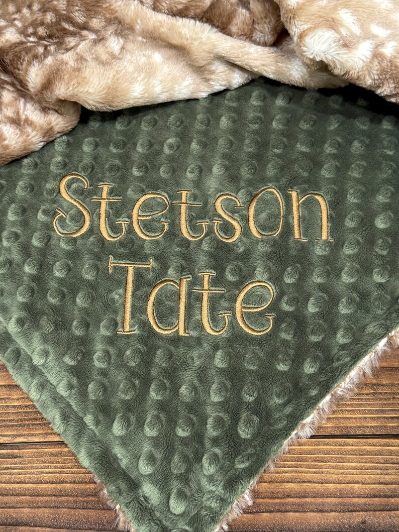 Woodland Fawn Print Minky Baby Blanket, Personalized Blanket image 3