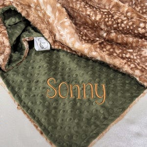 Woodland Fawn Print Minky Baby Blanket, Personalized Blanket image 2