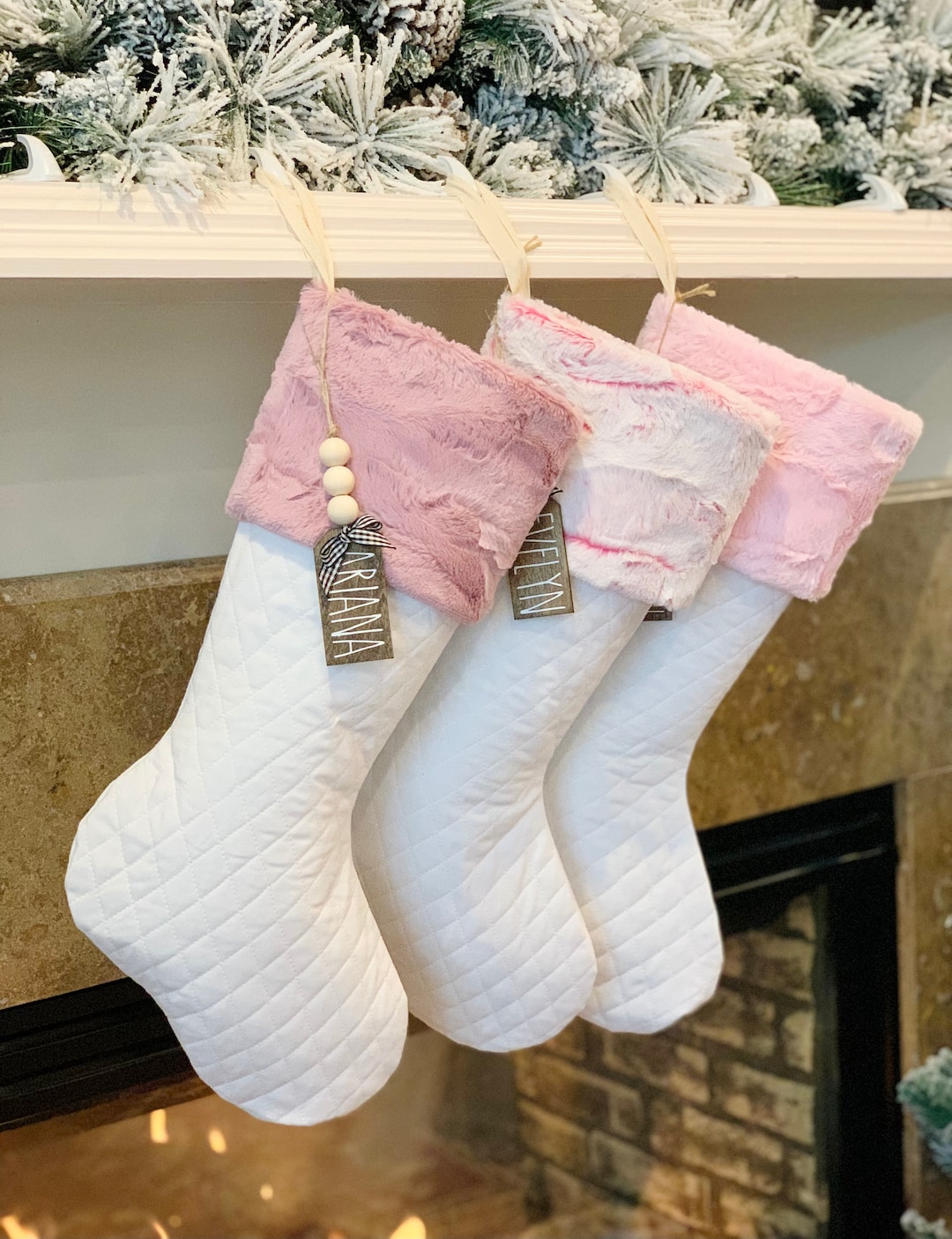 Pink Christmas Stocking Personalized Christmas Stocking Pink Etsy Pink Christmas Stockings
