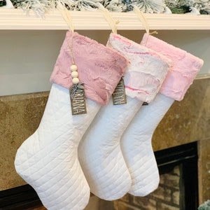 Pink Christmas Stocking, Personalized Christmas Stocking, Pink Faux Fur Christmas Stocking, Baby's First Christmas Stocking for Girls