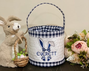 Personalized Easter Basket | Bunny Ear Custom Name Gift | Quilted Cotton Baby Keepsake Basket