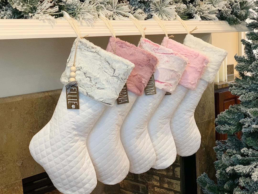 Pink Christmas Stocking, Personalized Christmas Stocking, Pink Faux Fur