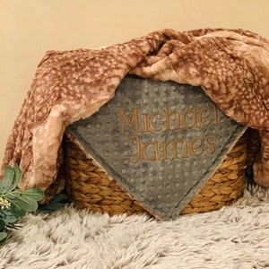 Baby Blanket for boys, Woodland Fawn Print Minky Blanket, Personalized Baby Blanket, Baby Shower Gift, Deer Woodland, Baby Blanket With Name