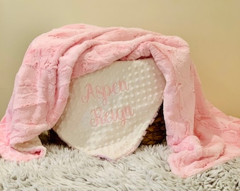 Personalized Minky Baby Blanket: Pink Blush Girl Blanket, Newborn Gift