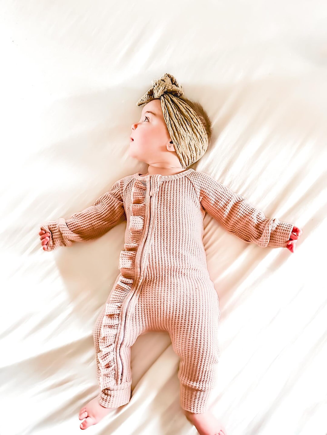 Süßes Baby Mädchen Outfit Set Mit Blumenprint - Langarm Bodysuit + Hose + Haarband