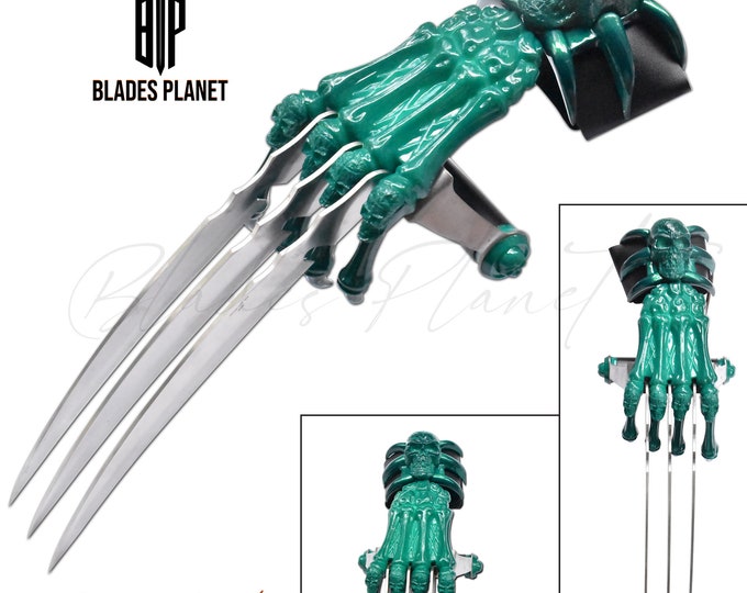 17" Fantasy Wolverine Claw & Skull Skeleton Knife Dagger w/ Handle Fixed Blade Gift For Adults ( LIMITED GREEN EDITION )
