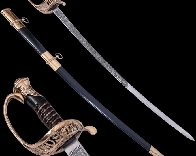 U.S. Civil War Cavalry Sword Etched Handmade Sabre