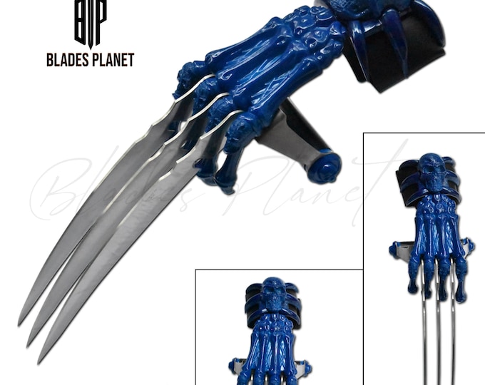 17" Fantasy Wolverine Claw & Skull Skeleton Knife Dagger w/ Handle Fixed Blade Gift For Adults ( LIMITED Blue EDITION )