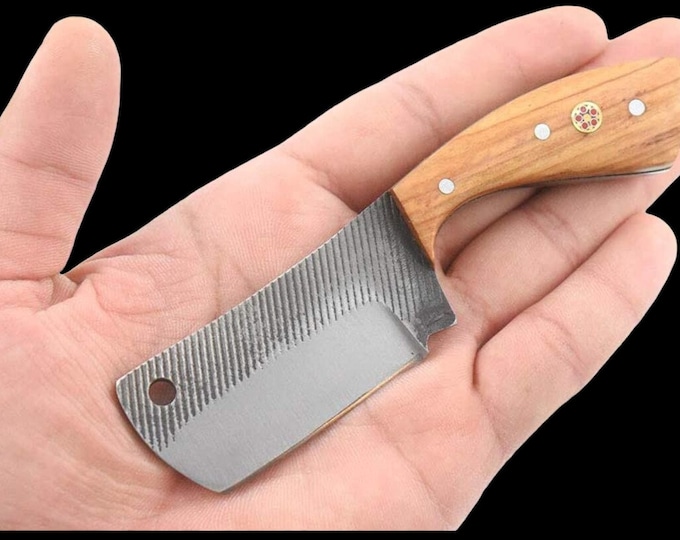 Bladesplant  Fixed Blade Mini Chef Cleaver Wooden Handle  w/a Genuine  Brown Leather Sheath Included