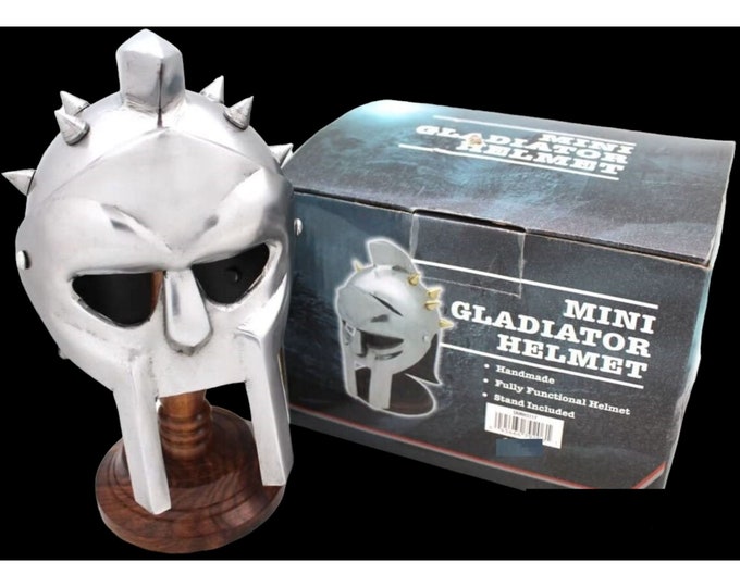Mini Gladiator Helmet, Office Desk Decor, 18 Gauge Steel Miniature Display Helmet w/Helmet Stand