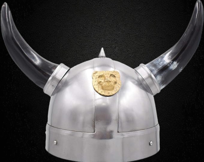 Viking Barbarian Helmet Reenactment Replica | Wearable for Adult | Medieval Costumes Comes With Stand (For Halloween)