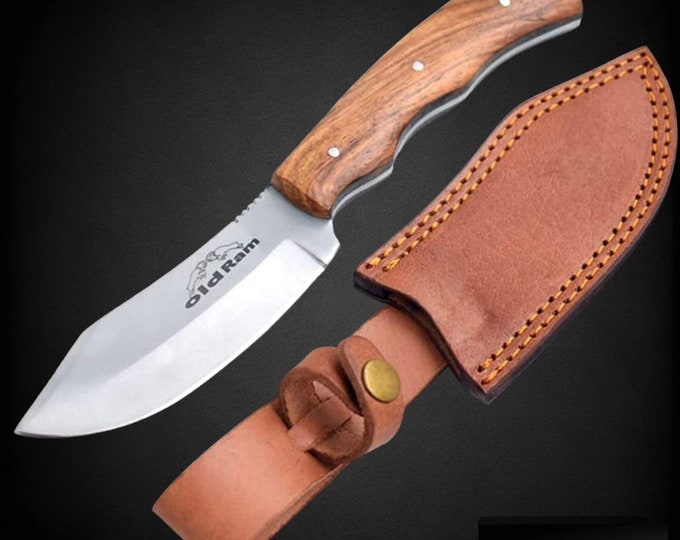 Handmade Fixed Blade  Hunting Knife Solid Wood Handle High Carbon Steel  Full Tang With Premium Sheath Approx. 11" Overall Length of Knife