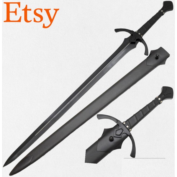 Black Sword Hand Forged Sharp Fully Functional Comes W/Black Scabard