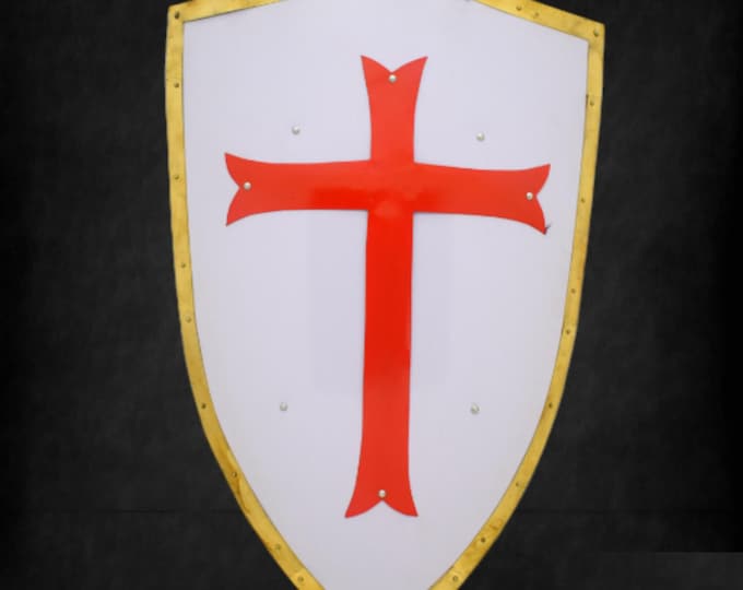 Handmade  Knight Templer Crusader Red Cross Shield 18G Steel LARP