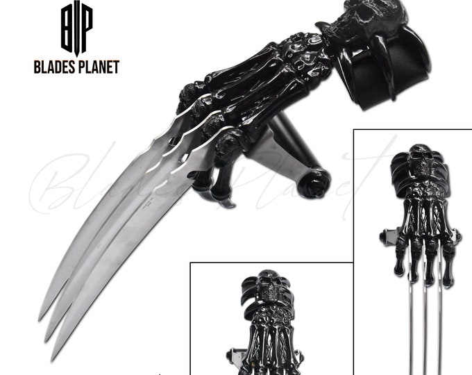 17" Fantasy Wolverine Claw & Skull Skeleton Knife Dagger w/ Handle Fixed Blade Gift For Adults ( LIMITED Black EDITION )