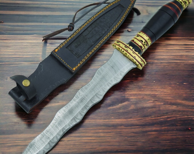 Handmade Damascus Wicked Blade Hunting Knife With Sheath - Camping Knife - Unique Gift For Men