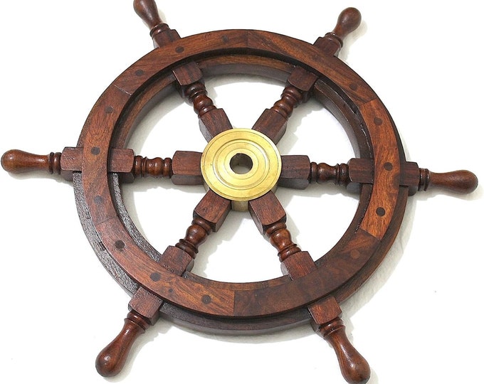 Nautical Wooden Boat Ship Steering Wheel - Maritime Decor