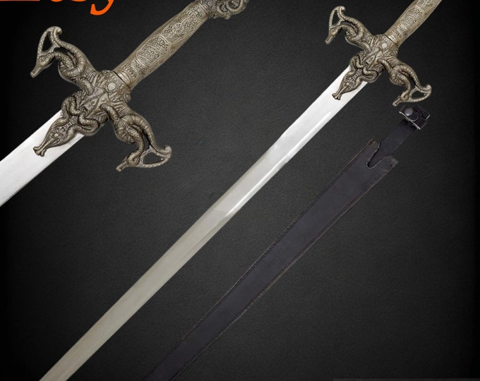 Handmade Fantasy Serpentine Sword  with Black Leather Sheath