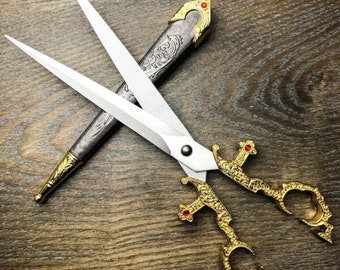 Gorgeous Historical Medieval Renaissance Scissors Bodice Dirk Dagger Decorated For Gift (Gold)