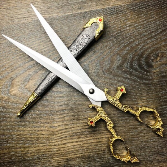  10.5 Renaissance Medieval Gothic Fantasy Scissors Silver  Dagger Ornate Knife