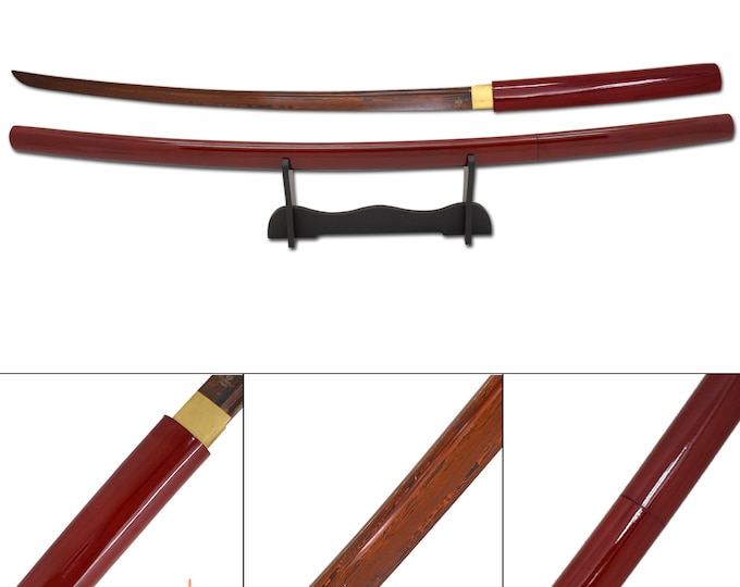 Handmade Japanese Shirasaya Samurai Katana Sharp Sword High Carbon Red Steel Blade ( Gift for Adults)