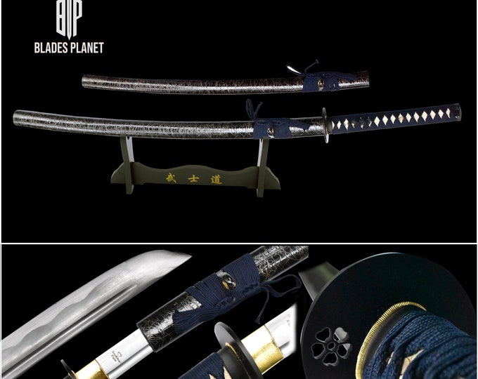 Handmade Japanese Samurai Sword Heavy Real Martial Art Sword Great Collectors Item Includes Wooden Display Stand (Gift For Adults)