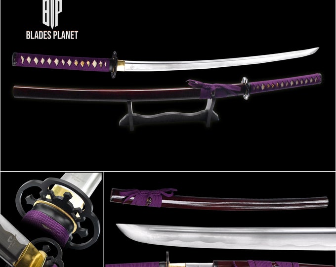 Handmade Japanese Samurai Sword Heavy Real Martial Art Sword Great Collectors Item Includes Wooden Display Stand (Gift For Adults)