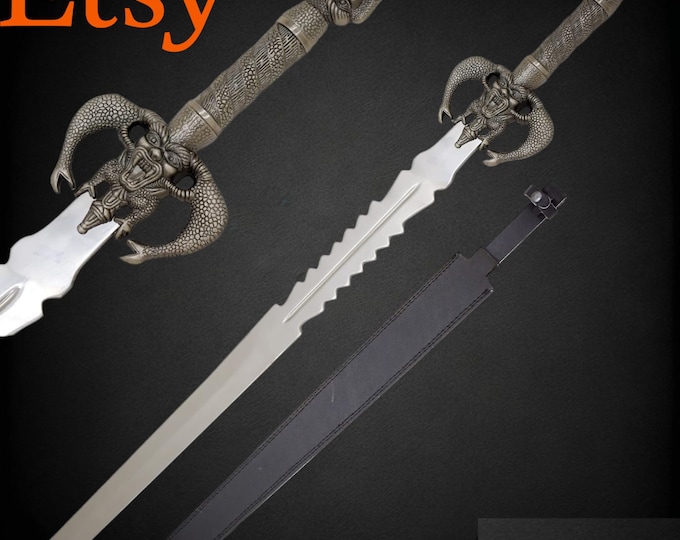 Double Demon Sword Fantasy Handmade Comes with Black Leather Sheath Overall 42" Inches
