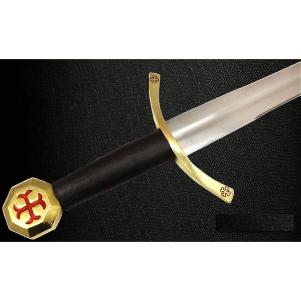 12th Century Razor Sharp Knights Templar Medieval War Sword Includes a Black Leather Scabbard Handmade