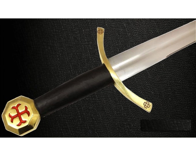 12th Century Razor Sharp Knights Templar Medieval War Sword Includes a Black Leather Scabbard Handmade